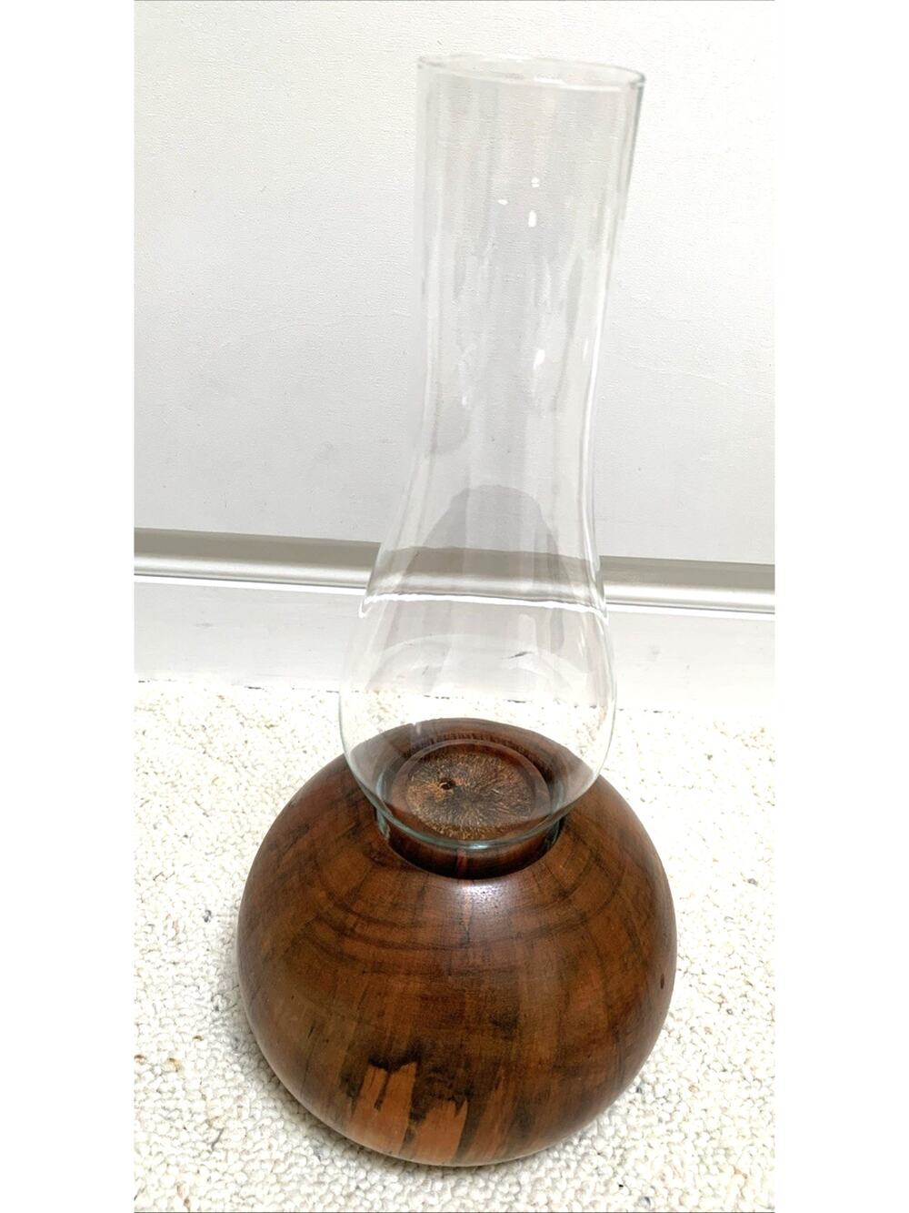 Handmade Spalted Maple Wood Wooden Candle Holder with Hurricane Glass